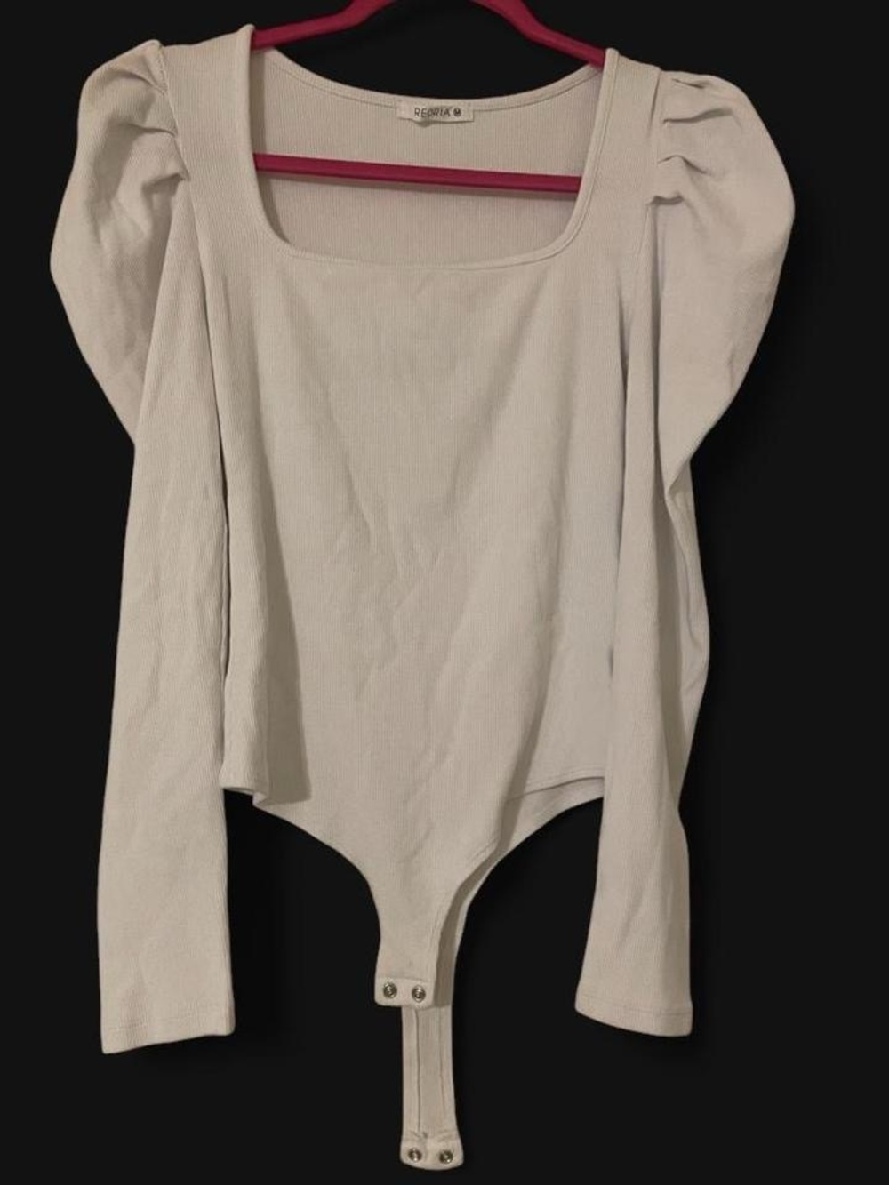 REORIA White Ribbed Square Neck Puff Sleeve Thong Bodysuit Size Medium